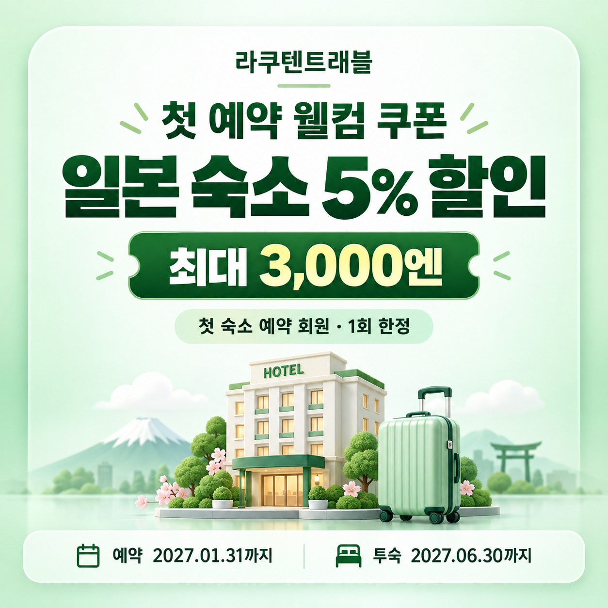 라쿠텐트래블 첫 예약 웰컴 쿠폰 할인코드
